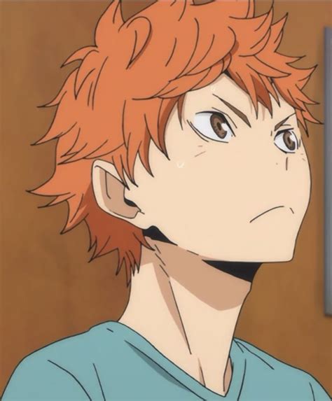 An Anime Character With Red Hair And Blue Shirt Looking Up At Something