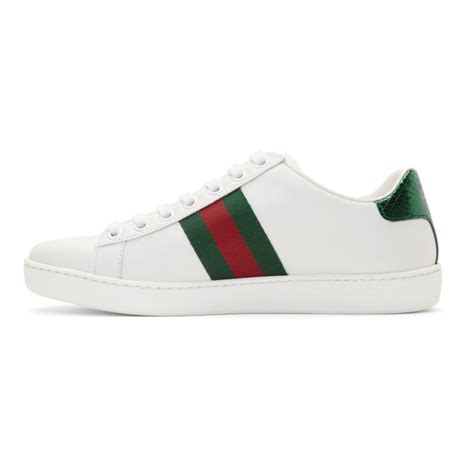 Gucci Ace Watersnake Trimmed Embellished Leather Sneakers White Modesens