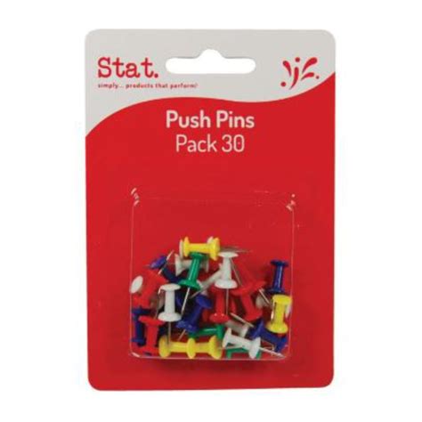 Stat Push Pins Coloured Pack 30 Black Cat Printing And Stationery
