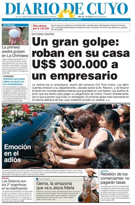 Periódico Diario De Cuyo Argentina Periódicos De Argentina Edición De Jueves 7 De Enero De