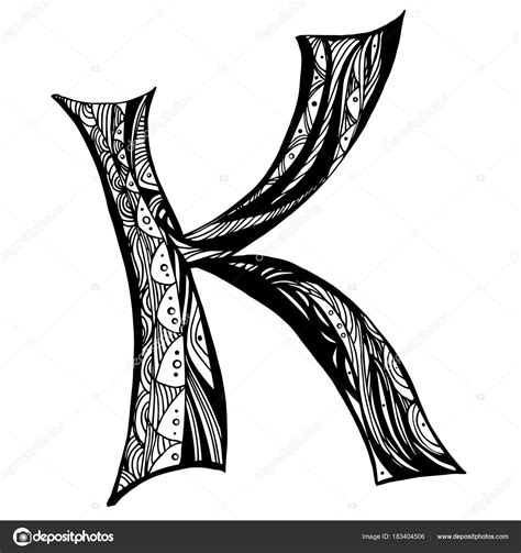 Alfabeto Estilizado Zentangle Letra K En Estilo Garabato Dibujo