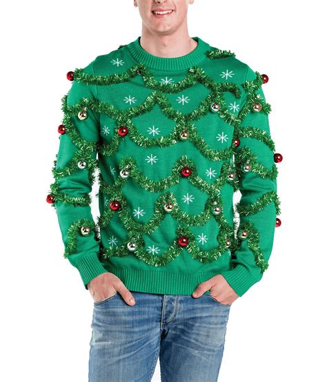tipsy elves ugly christmas sweater for men gaudy garland green ornament and tinsel holiday