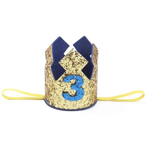 Blue Gold Boy First Birthday Hat Glitter Princess Crown Number 12