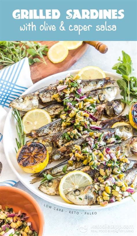 Wild sardines from wild planet® provide more calcium and phosphorus than milk, more iron total carb. Grilled Sardines with Olive & Caper Salsa (low-carb, keto, paleo) | Grilled sardines, Sardine ...