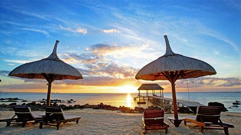 Wallpaper Mauritius Sunset Indian Ocean Beach Sand Travel Tourism