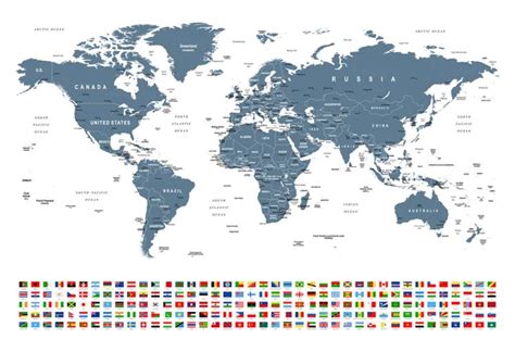 World Map Flags Borders Countries Cities Vector Illustration Stock
