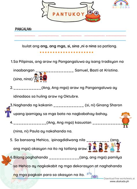 Ang At Ang Mga Worksheet Grade 2