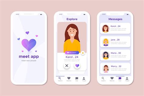 Mddate could help you to meet right people from around the world or right next door. Dating app interface concept | Free Vector