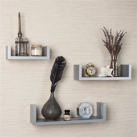 Floating wall shelves are a great way to making the most use of all available space and get things floating shelves go right on to your wall without any visible attachments. Set of 3 White Floating U Shelves for your home interior ...