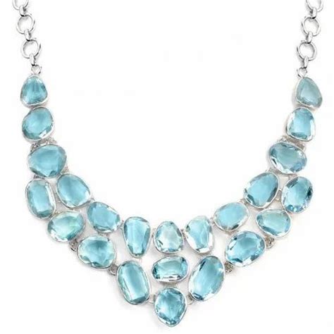 Blue Topaz Silver Cluster Necklace Amazonite Silver Statement Indian