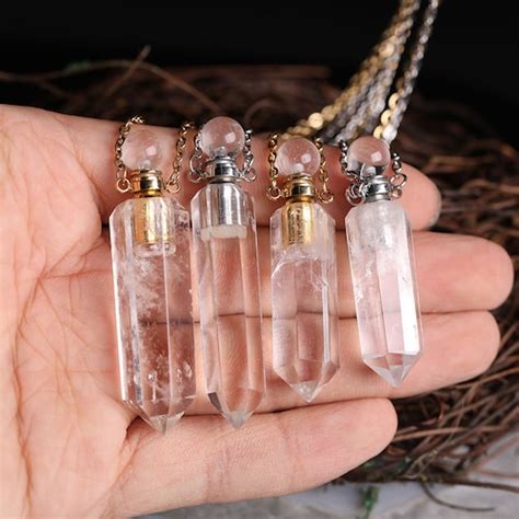 Classic Clear Crystal Quartz Vial Necklacenatural Gemstone Etsy