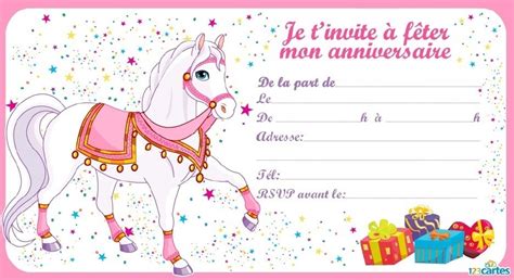 Carton invitation anniversaire licorne (8). Carte anniversaire gratuite à imprimer fille 8 ans - Jlfavero