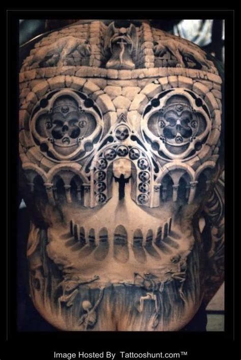 Full Back 3d Skull Tattoo