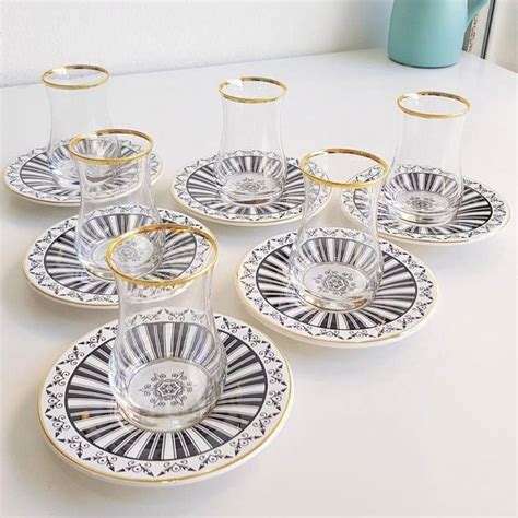 Pcs Luxury Turkish Tea Set With Ceramic Saucer For Six Person
