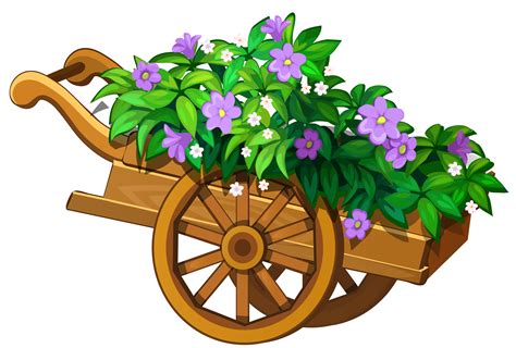 Wooden Garden Wheelbarrow With Flowers Png Clipart The