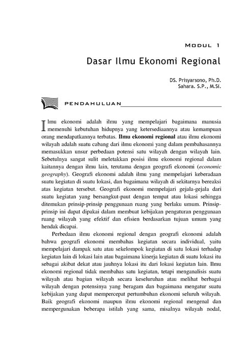 Pemahaman Tentang Ekonomi Regional Dan Ruang Lingkupnya Modul Dasar