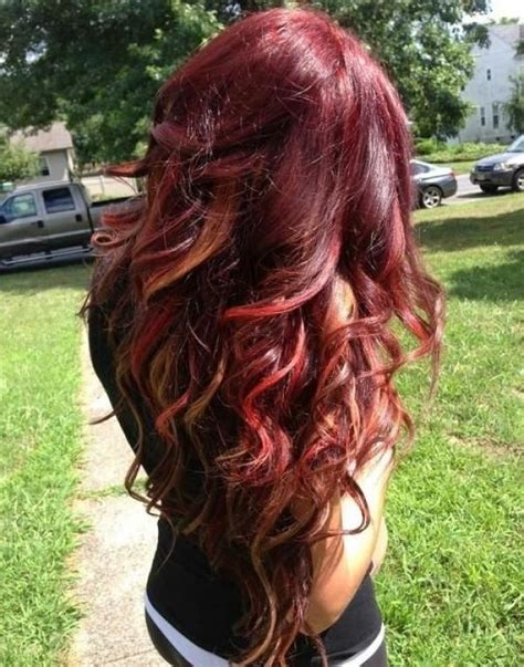 Deep Red With Cherry Blonde Peek A Boo Highlights Love It Red And Blonde Peekaboo Highlights
