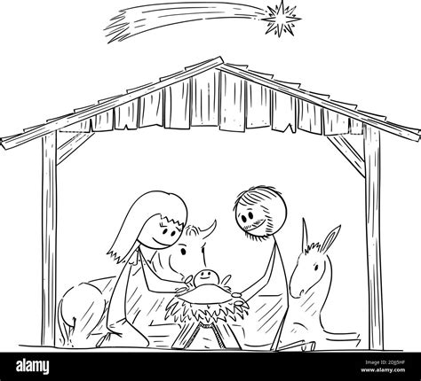 Vector Cartoon Stick Figure Illustration Of Nativity Scene Of Infant