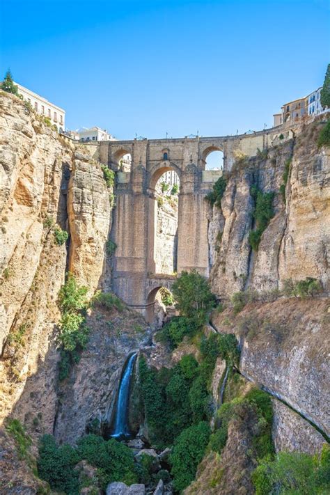 New Bridge And Falls In Ronda White Village Andalusia Spain Stock