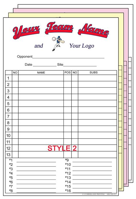Printable Lineup Cards Softball