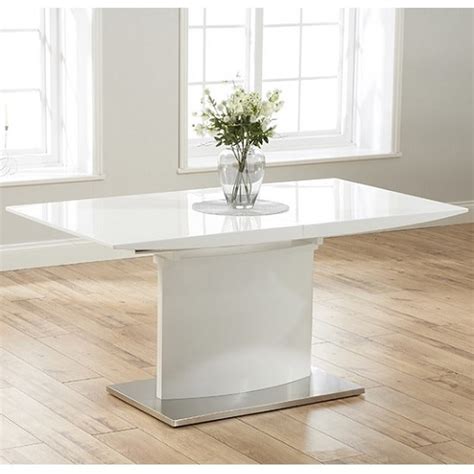 Novello Extendable Pedestal Dining Table In White High Gloss