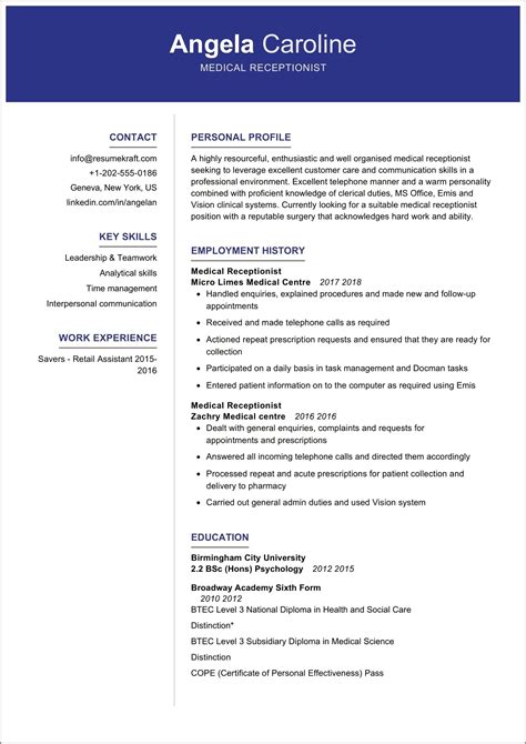 Medical Front Desk Receptionist Resume Skills - Resume Example Gallery