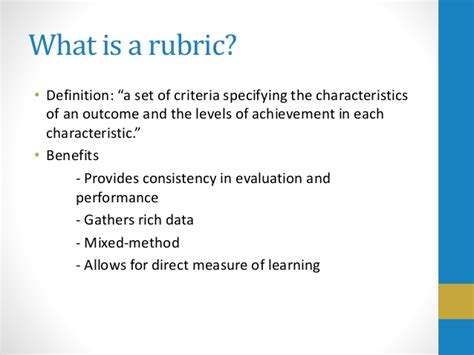 A rubric is a scoring tool used to assess student performance based upon a specific set of criteria. Rubric design workshop