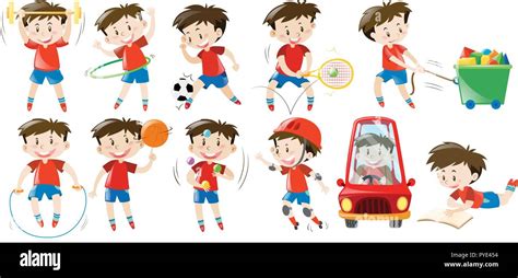 Boy Doing Different Activities Illustration Stock Vector Image And Art
