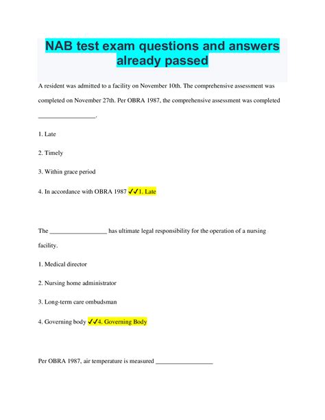 NAB test exam questions and answers already passed in 2023 | Test exam