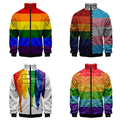 3d Stand Collar Lgbt Rainbow Flag Lesbians Gays Fashion Men Women