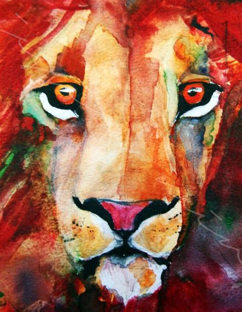 Soulful Lion Print Watercolor Painting Lion By Jessicamingodesigns