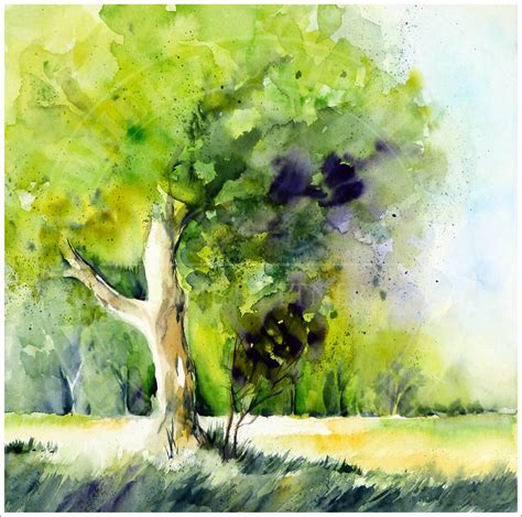 Lucky Tree Watercolor 30x30 Antje Hettner Aquarell Watercolor Kunst