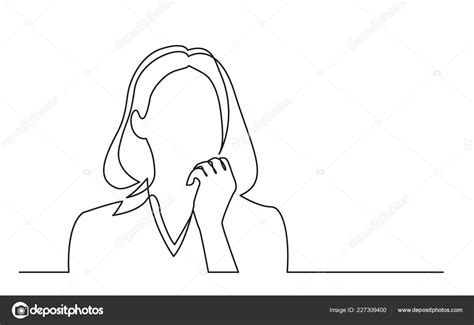 Continuous Line Drawing Woman Thinking Problems Stock Vector By