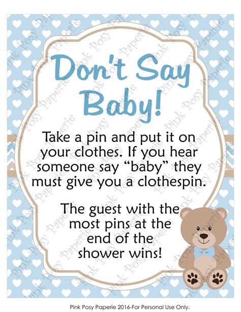 Printable Blue Teddy Bear Boy Dont Say Baby Shower Game Etsy Dont