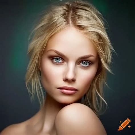 photo of a beautiful woman with blonde hair and green eyes