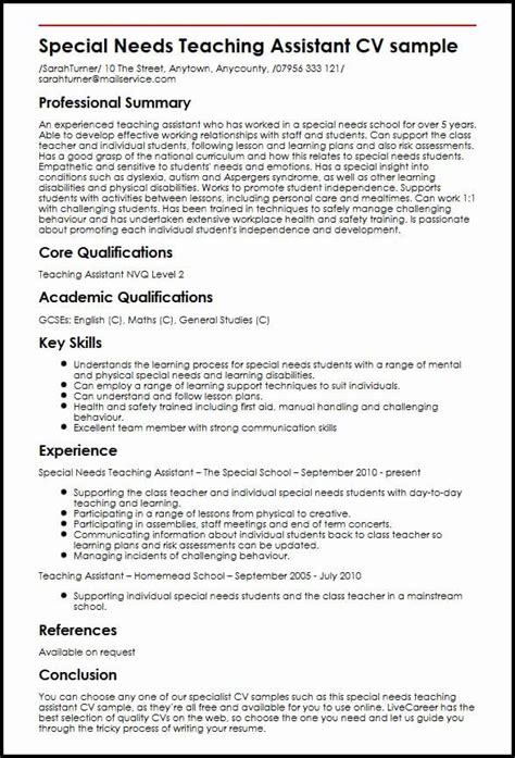 teaching assistant resume   experience  special  teaching
