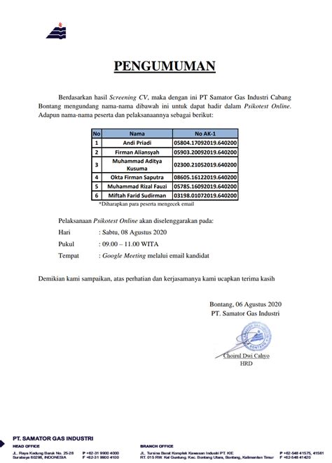 Rekrutmen lowongan kerja pendaftaran calon karyawan pt aneka gas industri tahun 2021. Lowongan Kerja Bontang : SELEKSI PT.SAMATOR GAS INDUSTRI