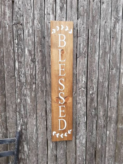 Vertical Blessed Sign Wooden Sign Laurel Wreath Gallery Wall Decor