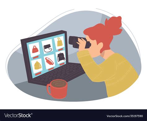 Woman Searching For Clothes In Internet On Web Vector Image