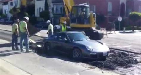 Impatient Porsche Driver Gets Stuck In Wet Cement