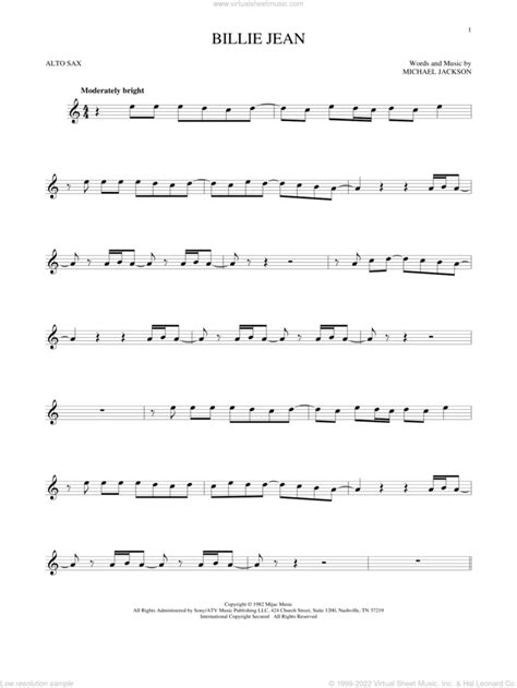 Billie Jean Sheet Music For Alto Saxophone Solo Pdf Interactive