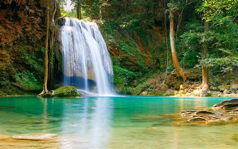 Nature free wallpaper for computer. Nature Falls Pool With Turquoise Green Water Rock Coast ...