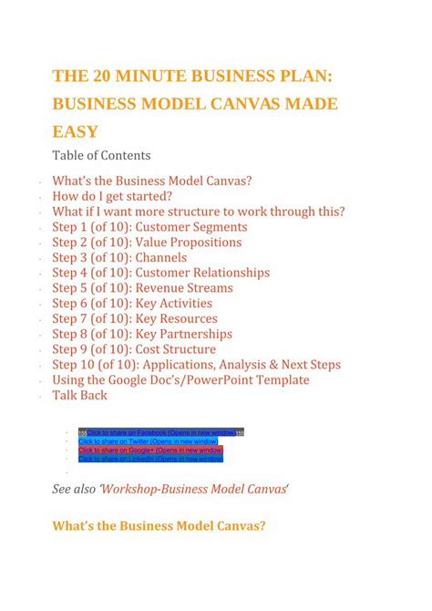Pdf The 20 Minute Business Plan Business Model Canvas
