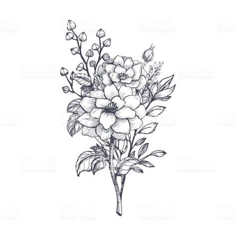 Hand Drawn Flower Bouquet In Sketch Style Vector Plants Flower