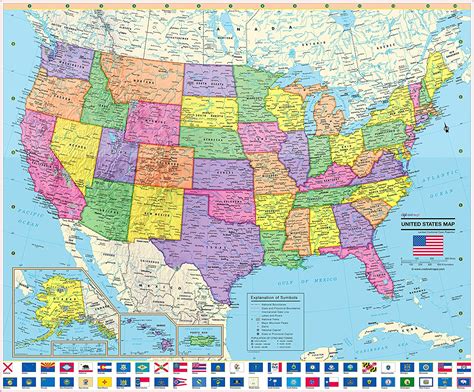 United States Wall Map Poster With State Flags 24x20