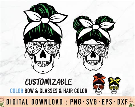 72 Skull With Messy Bun Svg Download Free Svg Cut Files Freebies
