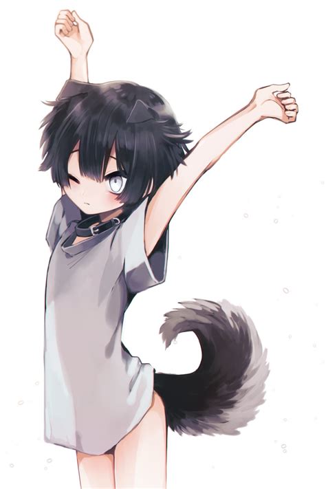 Safebooru 1boy Animal Ears Bangs Blue Eyes Bottomless Collar Dog Boy