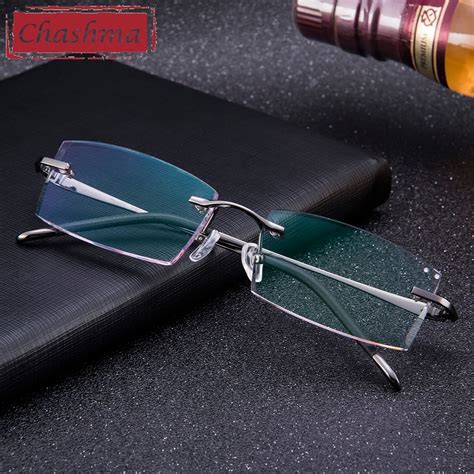 Chashma Titanium Fashion Male Eye Glasses Diamond Trimmed Rimless