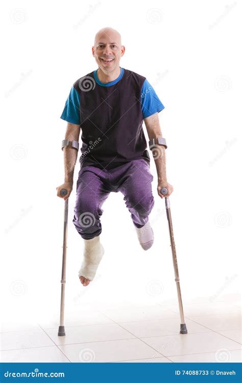 Young Man With A Broken Ankle And A Leg Cast Stock Image Image Of