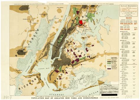 Population Map Of Greater New York And Surroundings 1909 By Ww